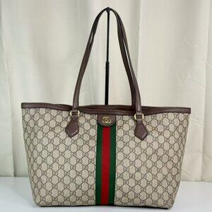 Gucci GG Logo Supreme Ophidia Shoulder Bag Tote with Iconic Red Green Stripes